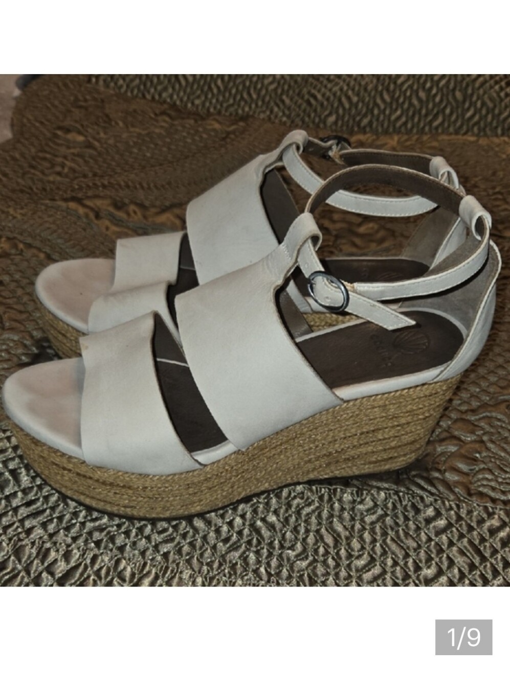 COCLICO White Reed Wedge Sandals with Ankle Strap